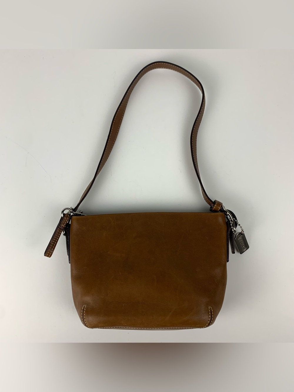 Vintage Coach Handbag Y2k Small Brown Soft Leather Demi Baguette Pouch Bag